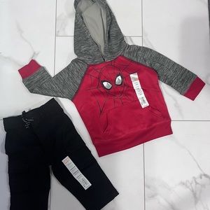 Jumping Bean Fleece spider man pullover with matching black cargo pants